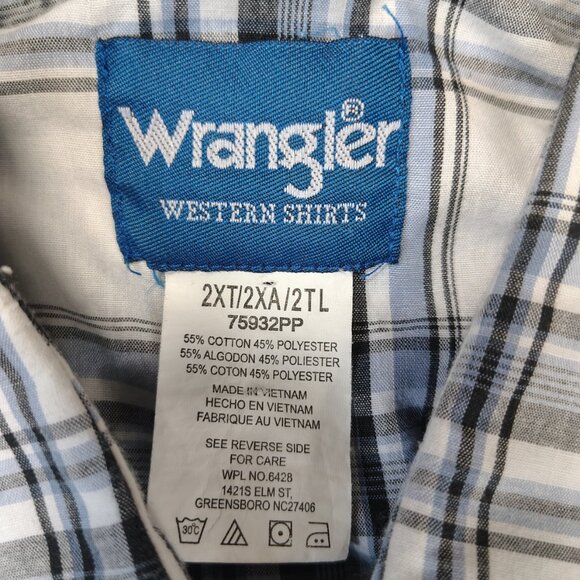 VINTAGE Wrangler Shirt Size XXLT 2XL Tall Pearl Snap Western Plaid Long Sleeve - Picture 5 of 10